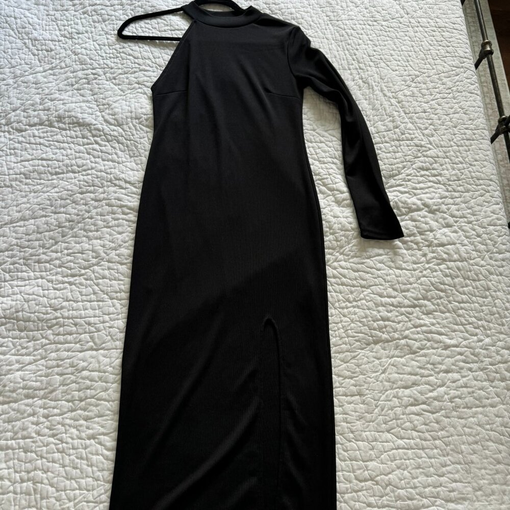 Topshop Asymmetrical Sleeve Ribbed Midi Dress